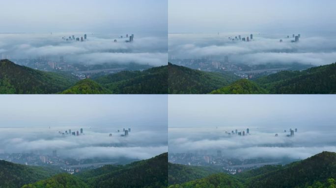 4K重庆航拍全景来福士平流雾