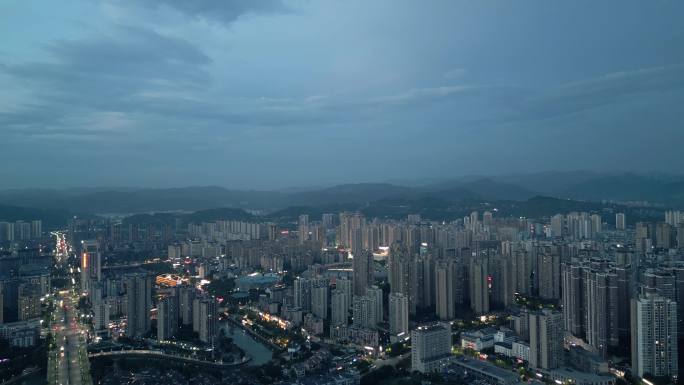 南川城市夜景全景航拍4k