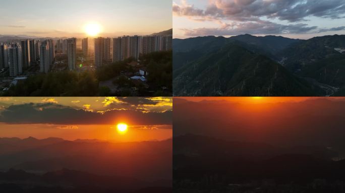 浙江 城市 日落 风景 航拍