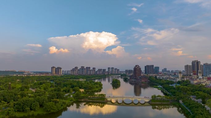 眉山市东坡区东坡湖夕阳航拍延时