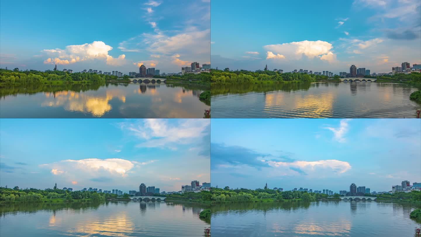 眉山市东坡湖、远景楼夕阳彩云延时视频