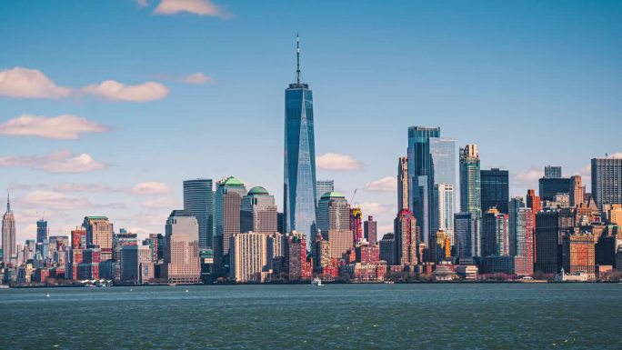 4K镜头美国纽约曼哈顿下城金融区城市景观延时拍摄
