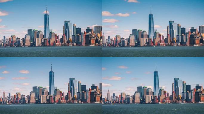 4K镜头美国纽约曼哈顿下城金融区城市景观延时拍摄