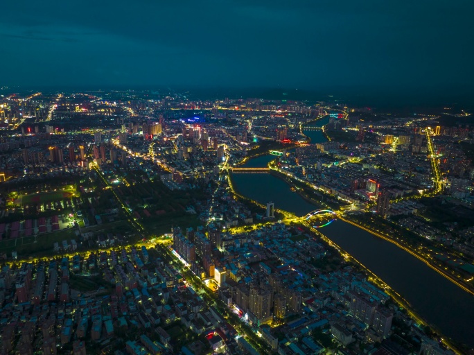 航拍信阳城市大景延时航拍信阳日转夜延时