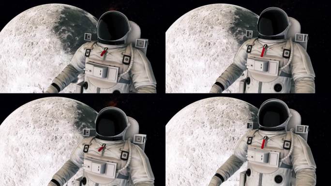 宇航员在月球前拥抱无边无际的宇宙。