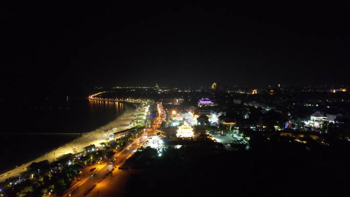 山东蓬莱城市夜景灯光航拍