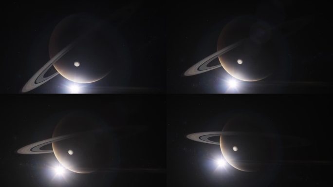 电影3D动画的土星和它的卫星