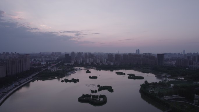 宁夏银川市，宝湖公园航拍