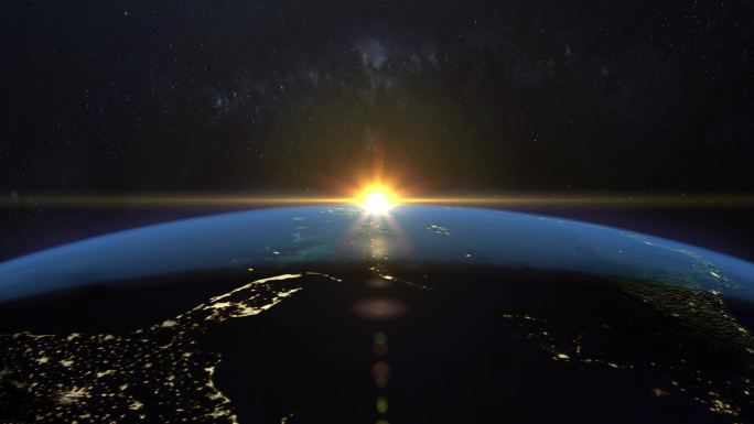 从太空看地球上的日出