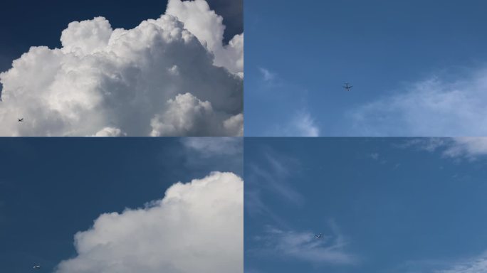 蓝天白云飞机穿越云层