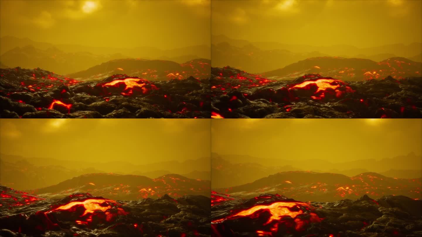 熔岩田在火山喷发的尽头