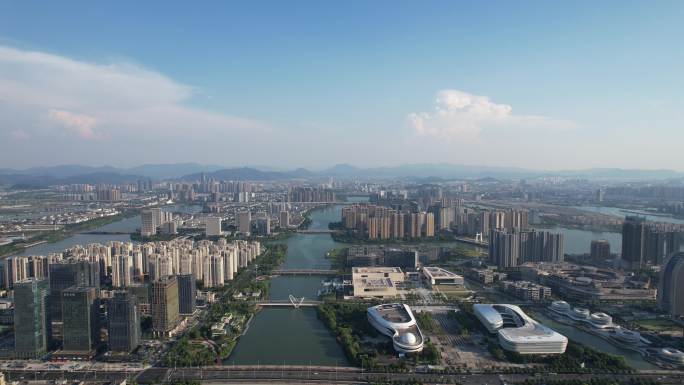 浙江绍兴城市风光科技馆展览馆航拍