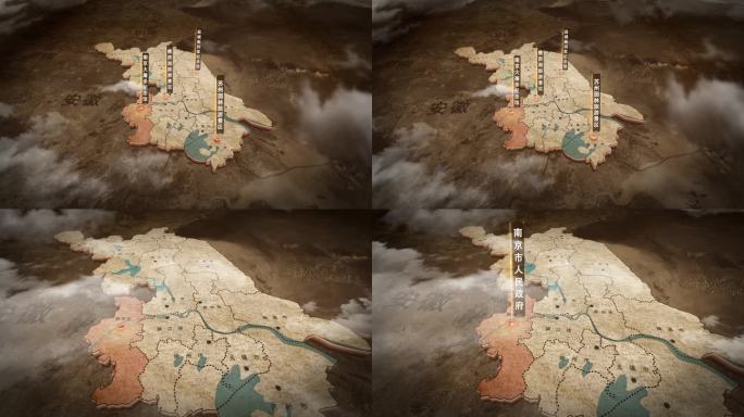 江苏地图南京区位地图历史怀旧复古三维地图