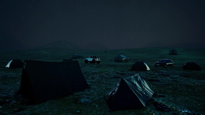 一个下雨的下午，在深山中的露营帐篷