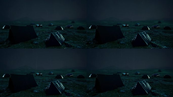 一个下雨的下午，在深山中的露营帐篷