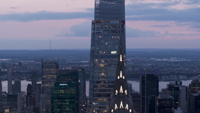 航拍范德比尔特一号大厦纽约曼哈顿夜景灯光
