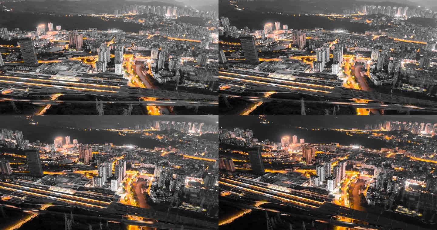 4k航拍重庆綦江黑金城市夜景