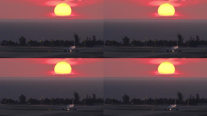 飞机和日落的镜头