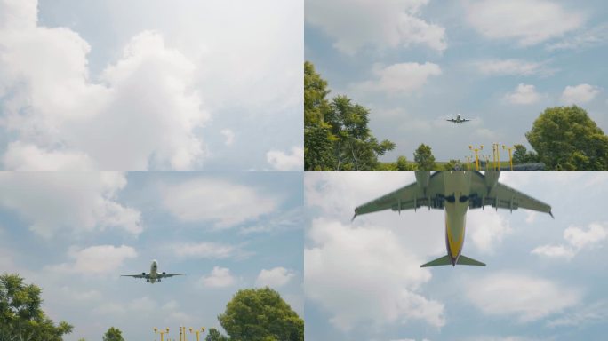 【4k】飞机在机场降落飞过头顶滑翔