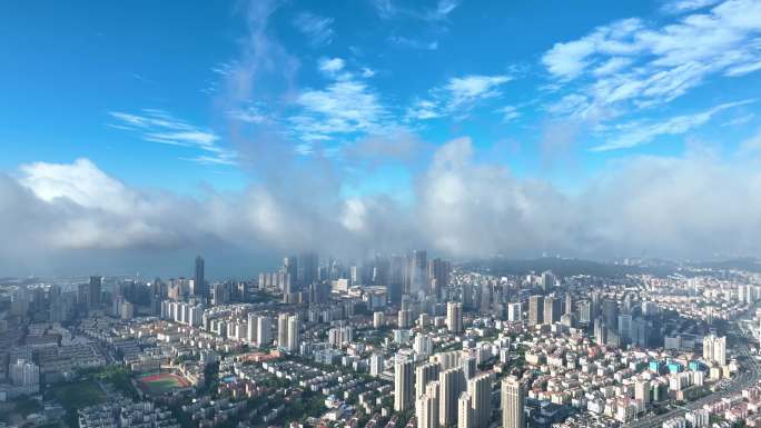 青岛城市平流雾全景航拍