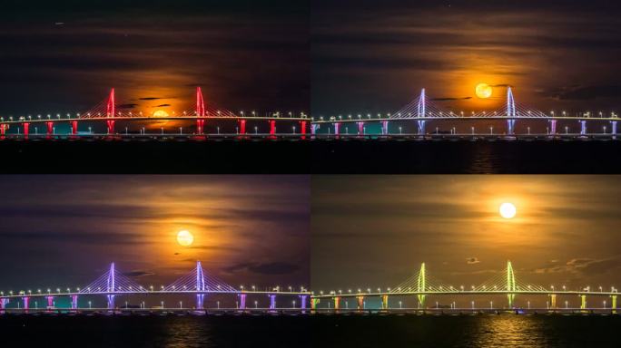 港珠澳大桥风帆塔景观月亮升起4K延时影像