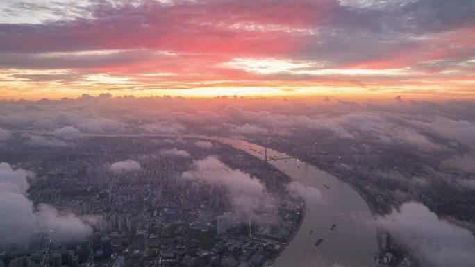 黄浦江 云层 日出 江面 河流 城市穿云