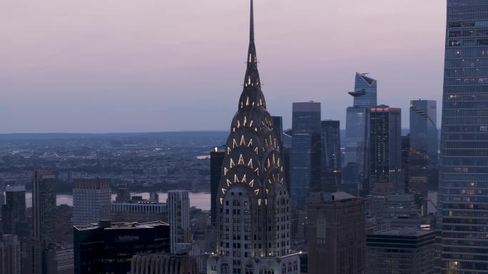 航拍克莱斯勒大厦帝国大厦纽约曼哈顿夜景
