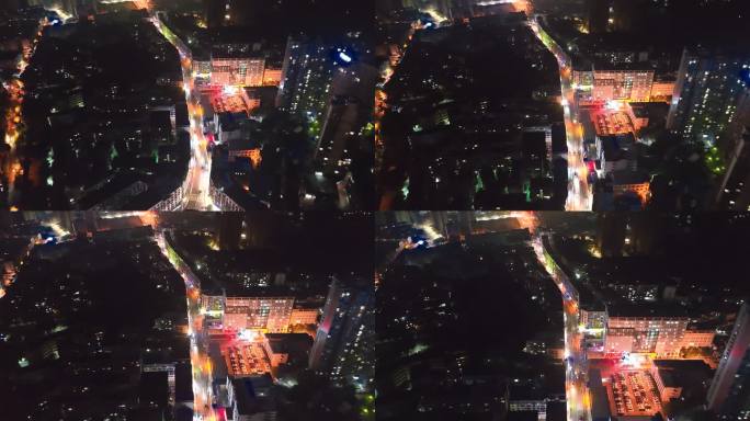 航拍四川安岳城市灯火美丽夜色