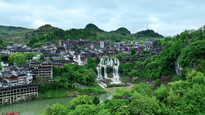 4K航拍湖南湘西永顺县芙蓉镇风景区14