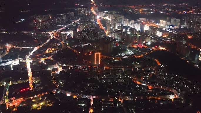 航拍四川安岳城市灯火美丽夜色