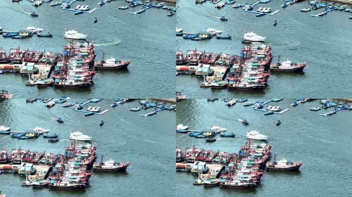 航拍广东惠州大亚湾渔村渔船港口码头