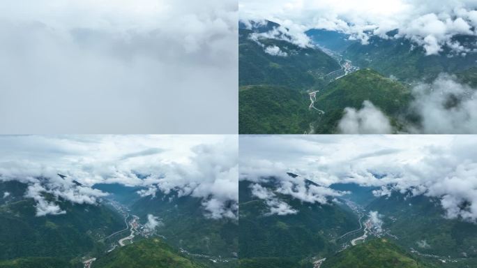 震撼大气大山峡谷自然风景云雾石棉县风光