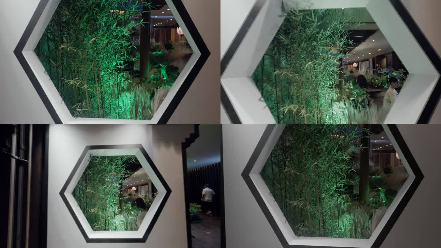 窗户内的风景竹子布置