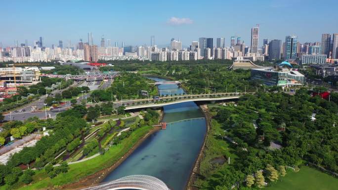 深圳前海桂湾公园航拍前进