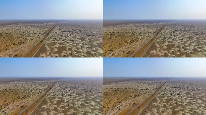 4K航拍新疆地区塔克拉玛干沙漠风景