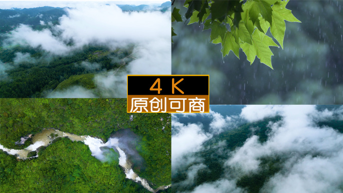 4k森林大自然流水雨风景树林山水自然山川