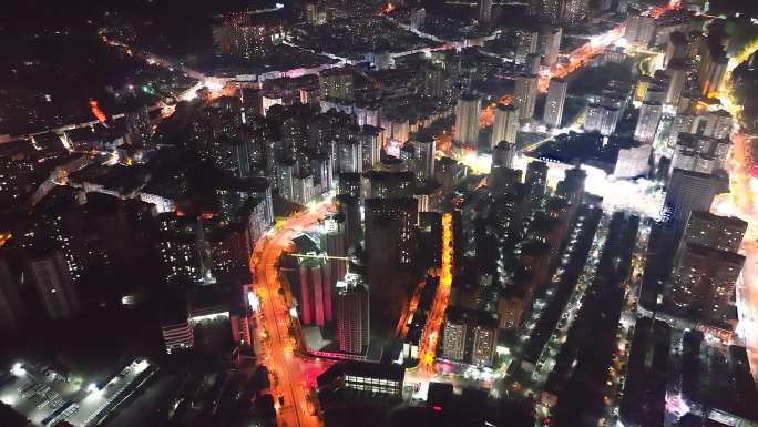 航拍四川安岳城市灯火美丽夜色