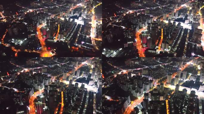 航拍四川安岳城市灯火美丽夜色