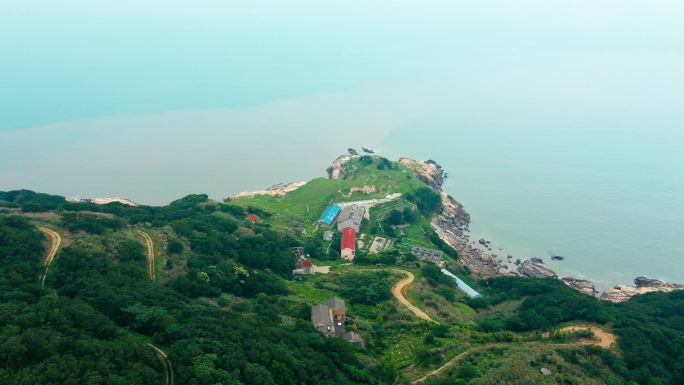 航拍岱山岛海边海水分层现象