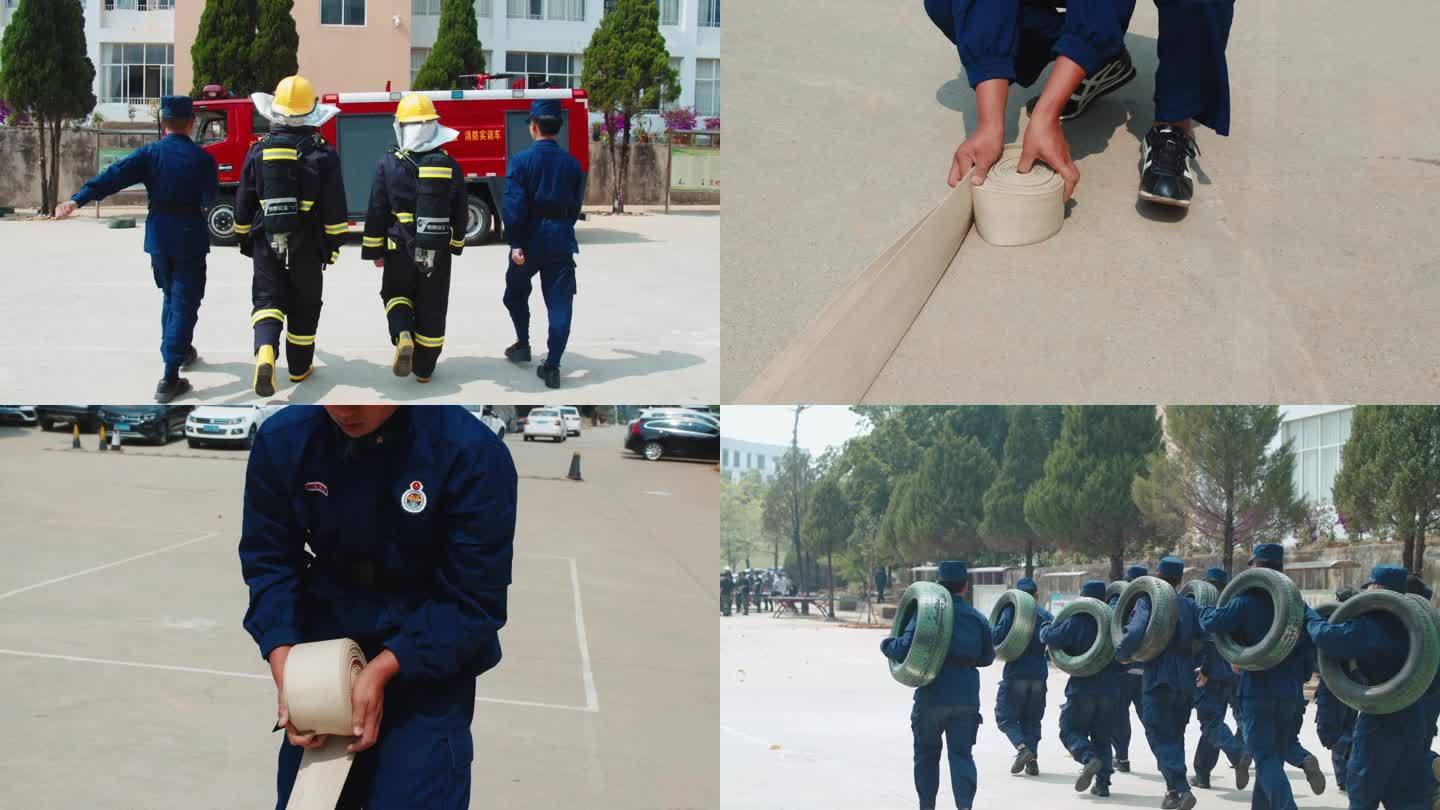 消防专业学生上课户外训练