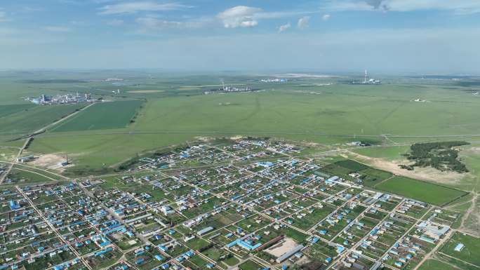 航拍内蒙古牧场村庄浩特陶海