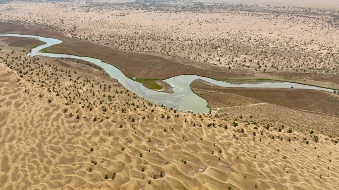 4K航拍新疆地区塔克拉玛干沙漠风景5