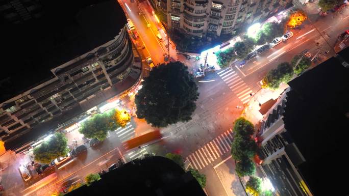 航拍城市十字路口车流延时