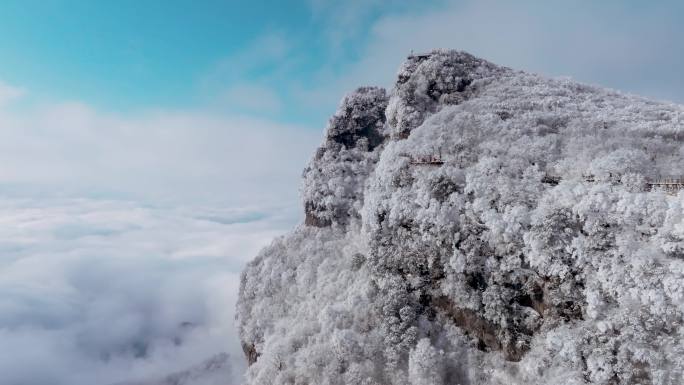 4K航拍陕西汉中龙头山云海雪景