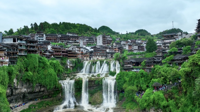 4K航拍湖南湘西永顺县芙蓉镇风景区3