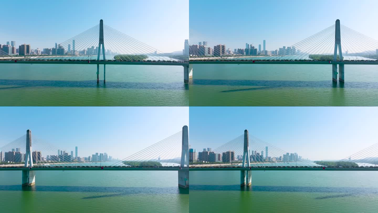 4K航拍长沙市中心一线江景跨湘江大桥3