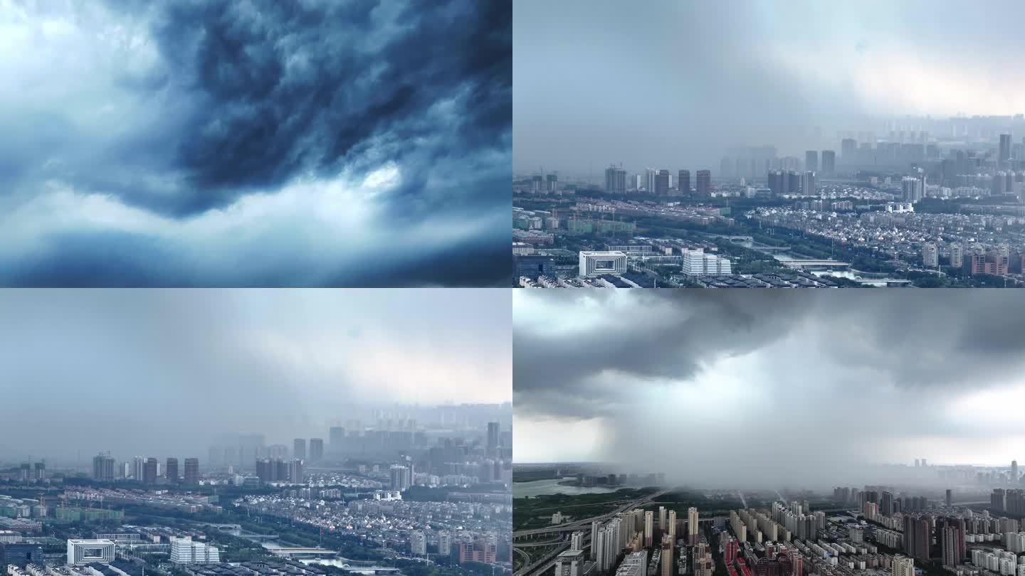 郑州暴风雨来临雨云下城市