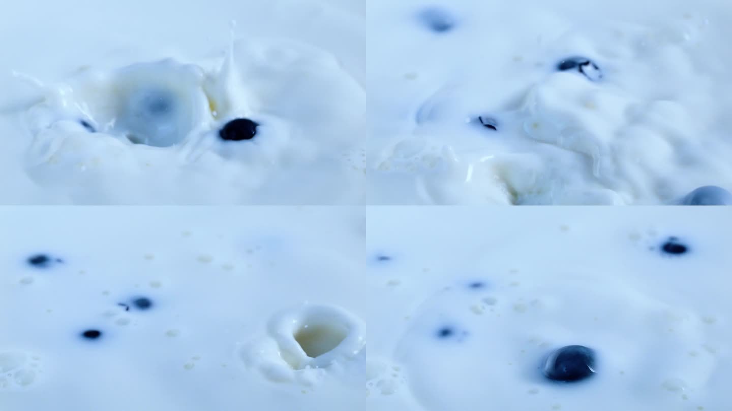 蓝莓倒入牛奶中涟漪