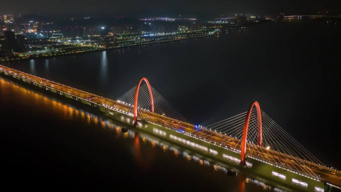 杭州之江大桥延时夜景 交通 繁忙城市
