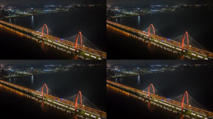 杭州之江大桥延时夜景 交通 繁忙城市
